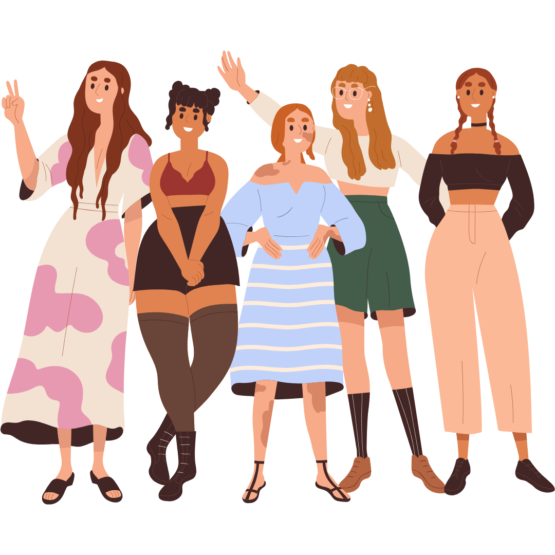 Fünf Frauen stehen nebeneinander
